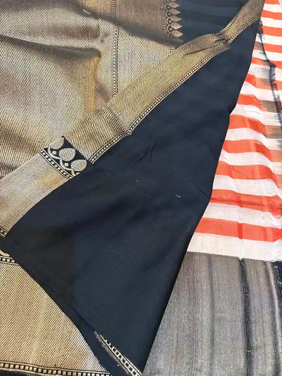 Exclusive pure handloom cotton stripe Banarasi silk saree