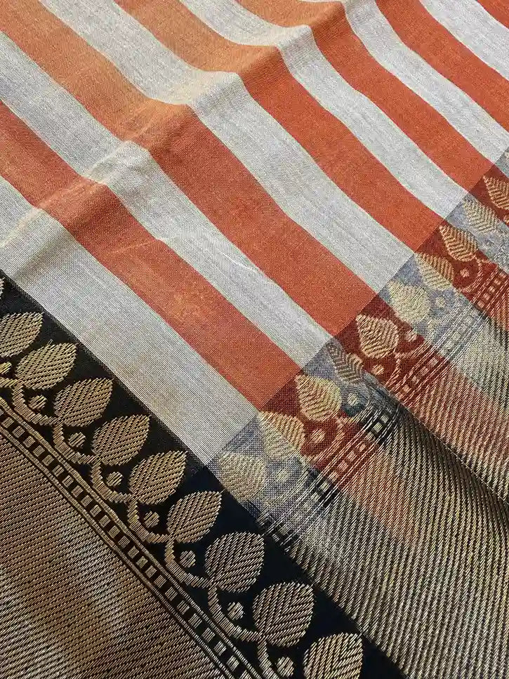 Exclusive pure handloom cotton stripe Banarasi silk saree