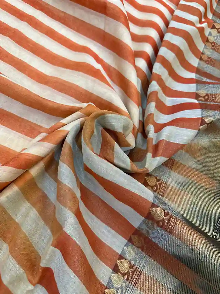 Exclusive pure handloom cotton stripe Banarasi silk saree