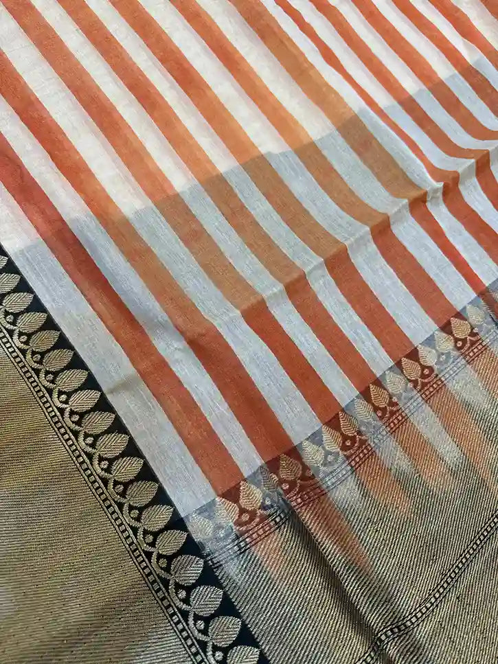 Exclusive pure handloom cotton stripe Banarasi silk saree