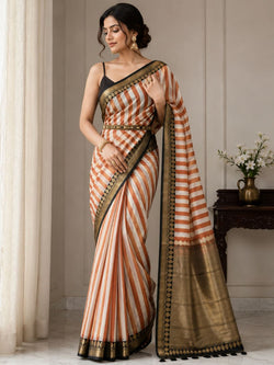 Exclusive pure handloom cotton stripe Banarasi silk saree