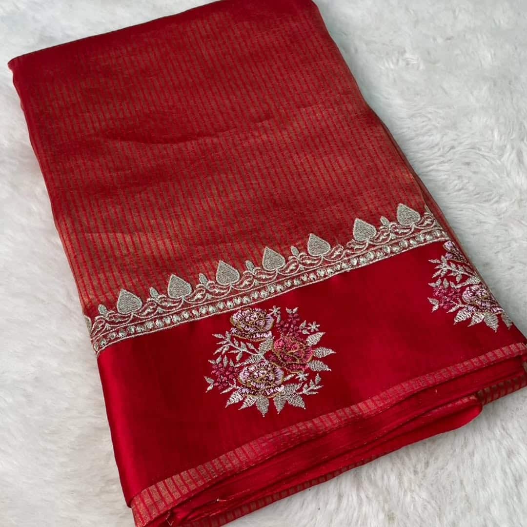 Exclusive tissue silk with satin Katan border