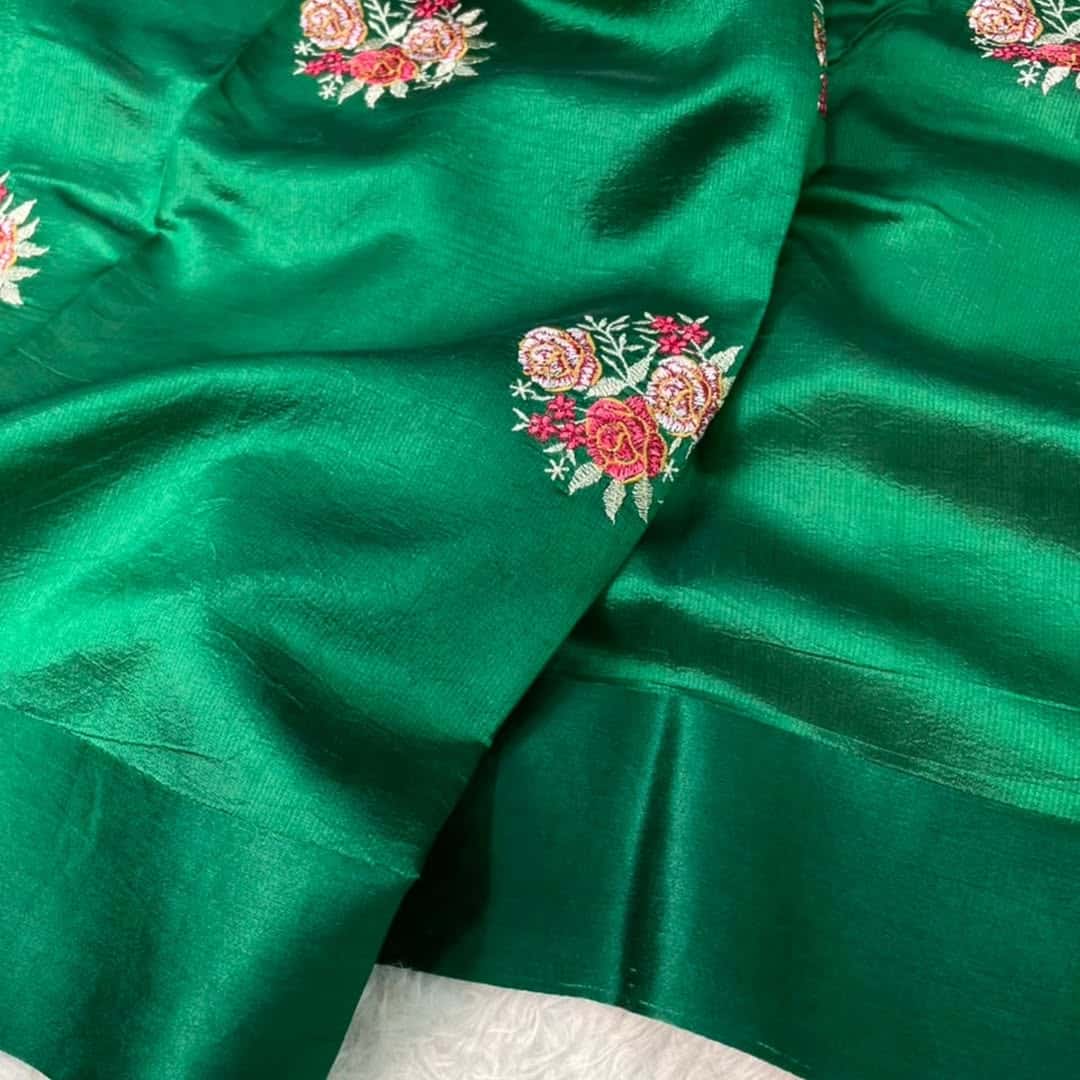 Exclusive tissue silk with satin Katan border