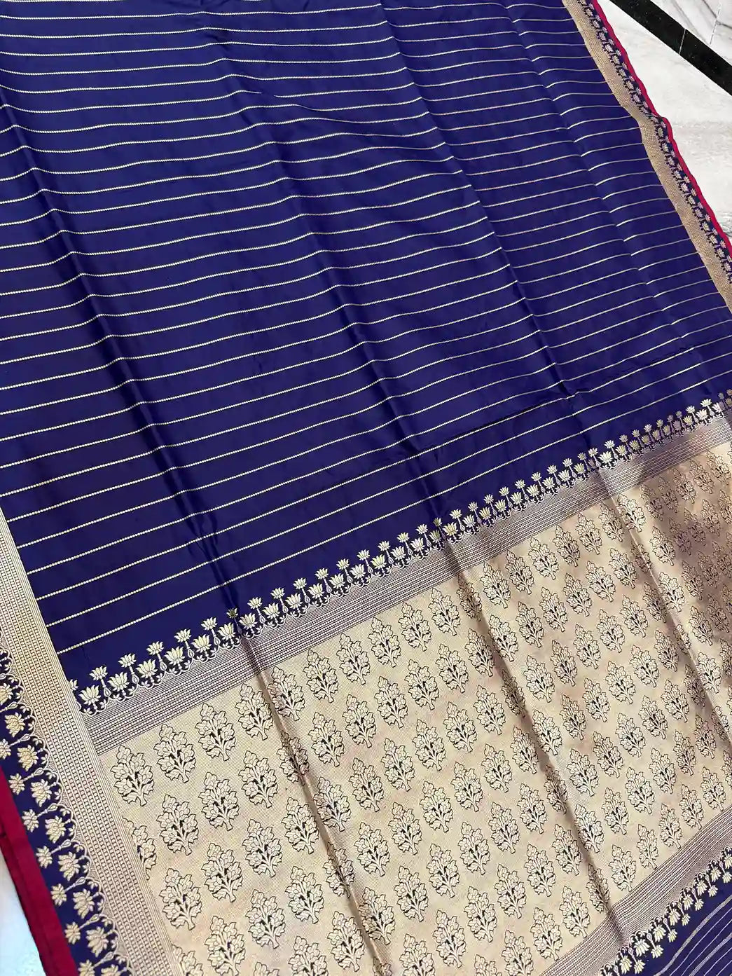 Exclusive pure handmade Katan kaduwa golden lotus Banarasi silk saree