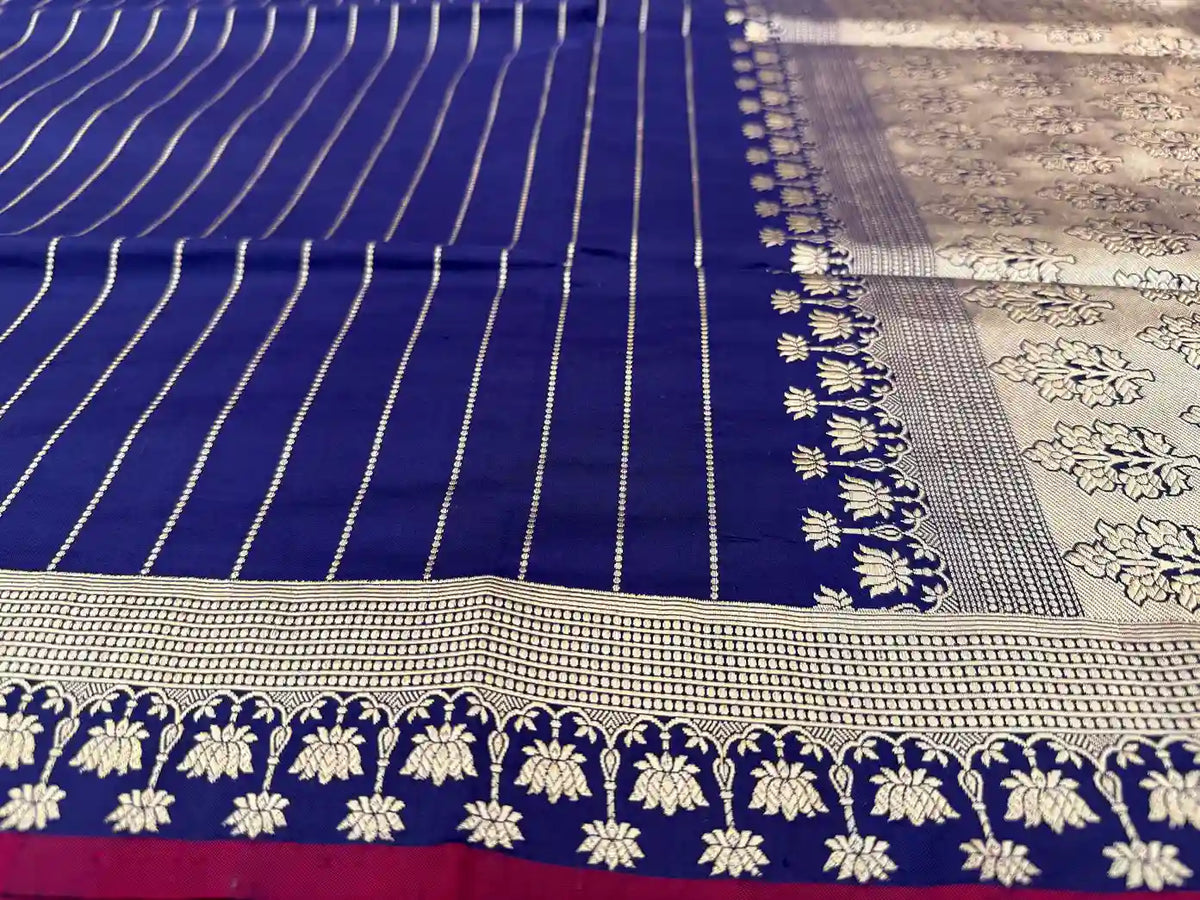 Exclusive pure handmade Katan kaduwa golden lotus Banarasi silk saree
