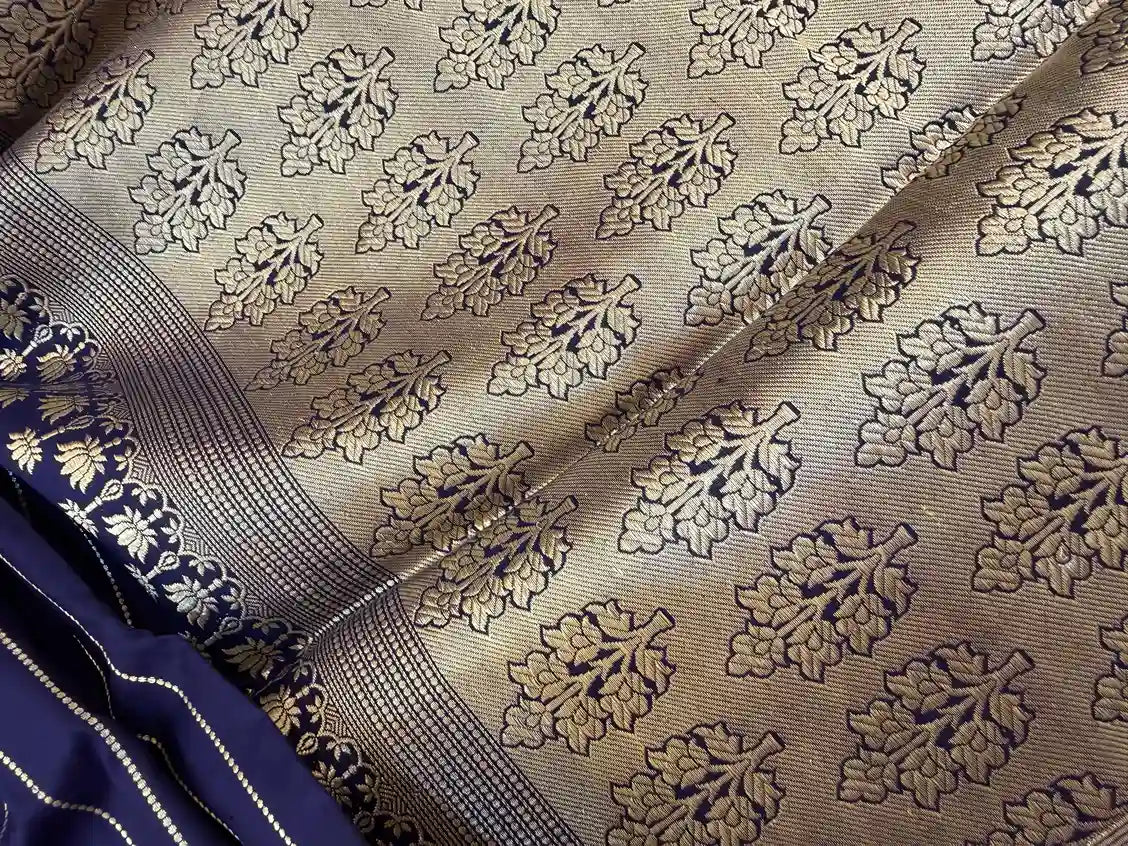 Exclusive pure handmade Katan kaduwa golden lotus Banarasi silk saree