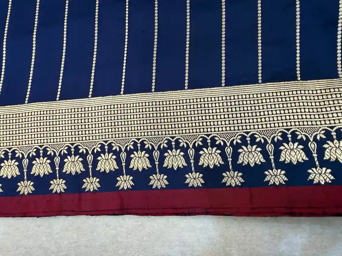 Exclusive pure handmade Katan kaduwa golden lotus Banarasi silk saree