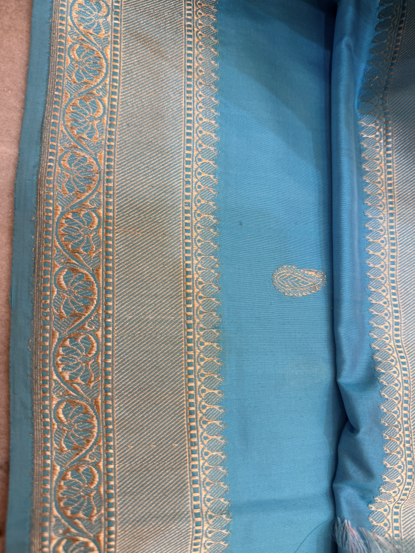Luxurious pure handmade khaduwa katan lock weaving  traditional border Banarasi silk saree