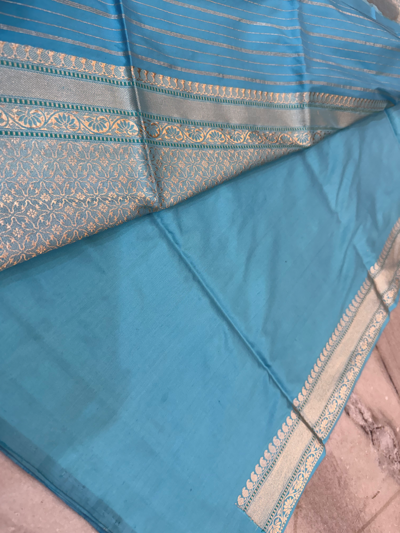 Luxurious pure handmade khaduwa katan lock weaving  traditional border Banarasi silk saree