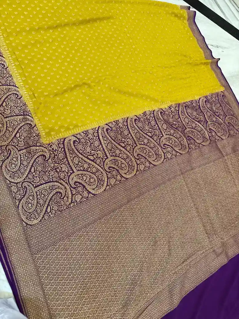 Exclusive Luxury Pure Handmade Khaddi Georgette Banarasi silk saree