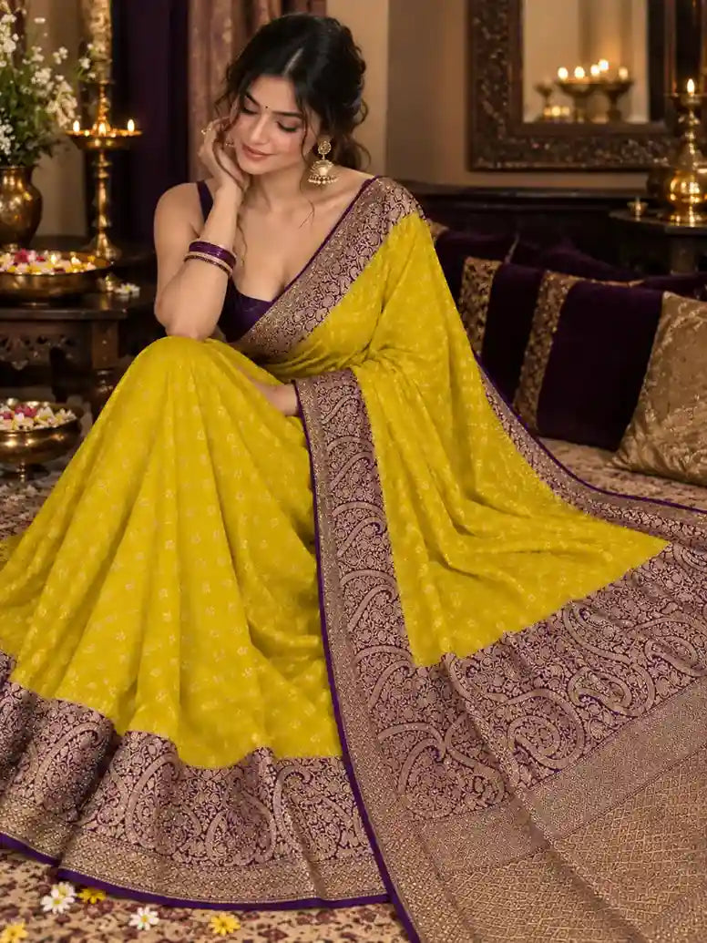 Exclusive Luxury Pure Handmade Khaddi Georgette Banarasi silk saree