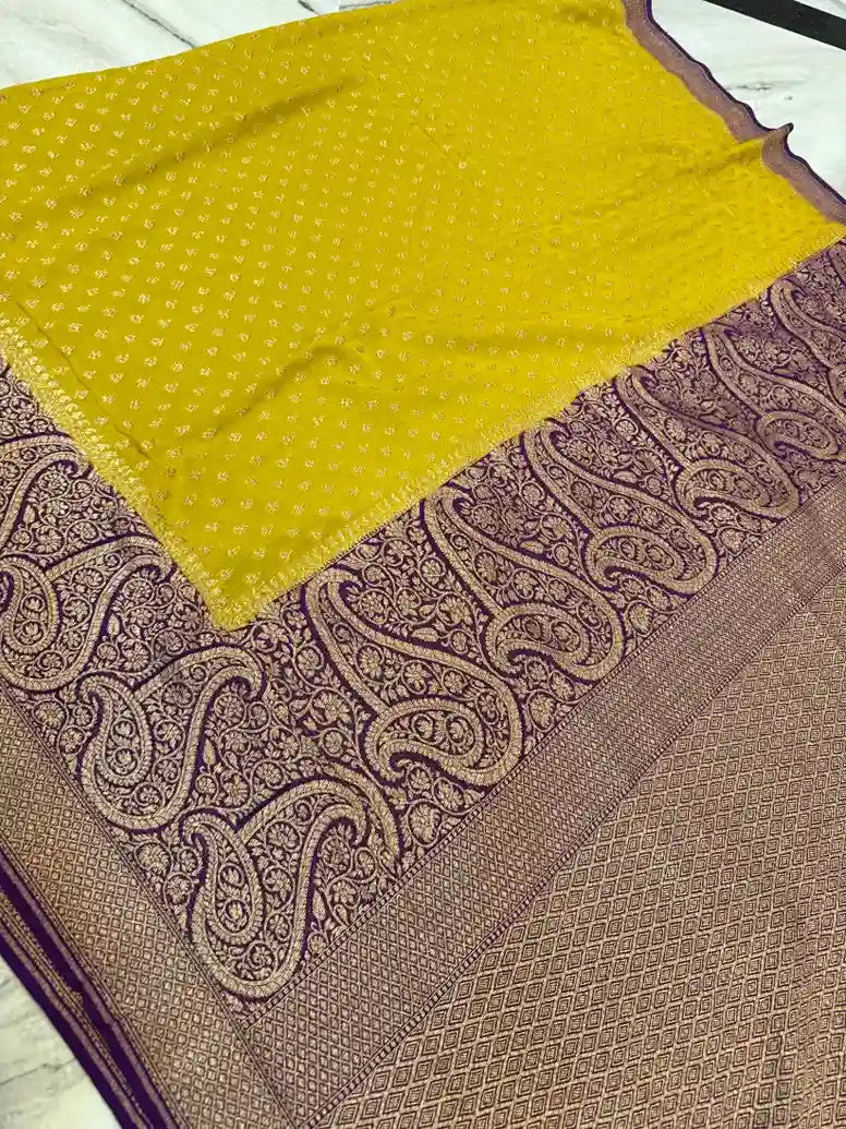 Exclusive Luxury Pure Handmade Khaddi Georgette Banarasi silk saree