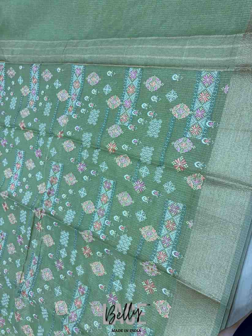 Exclusive Semi Kota Tissue Meena Embroidery Banarasi Silk Saree