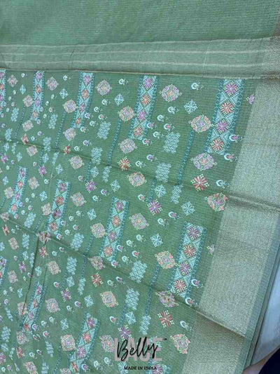 Exclusive Semi Kota Tissue Meena Embroidery Banarasi Silk Saree