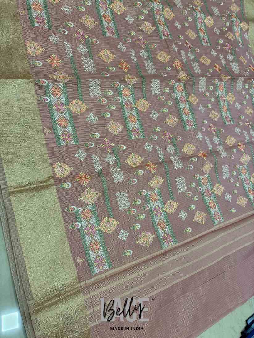 Exclusive Semi Kota Tissue Meena Embroidery Banarasi Silk Saree