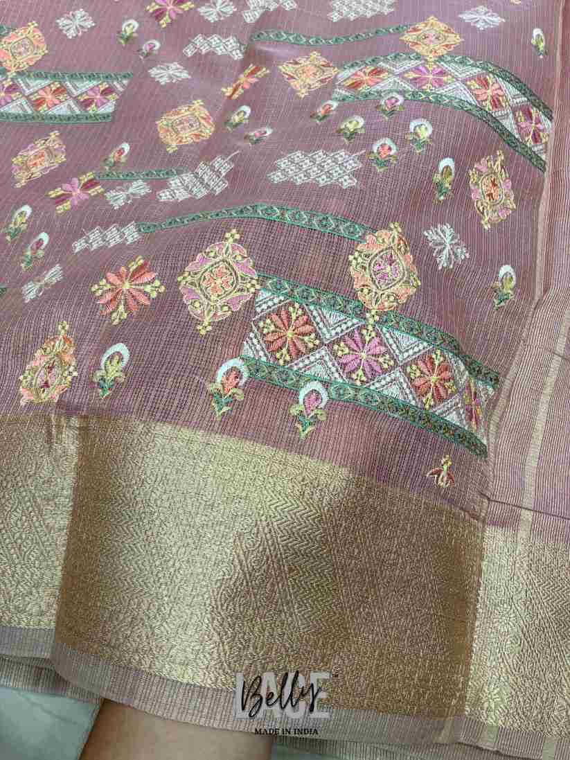 Exclusive Semi Kota Tissue Meena Embroidery Banarasi Silk Saree