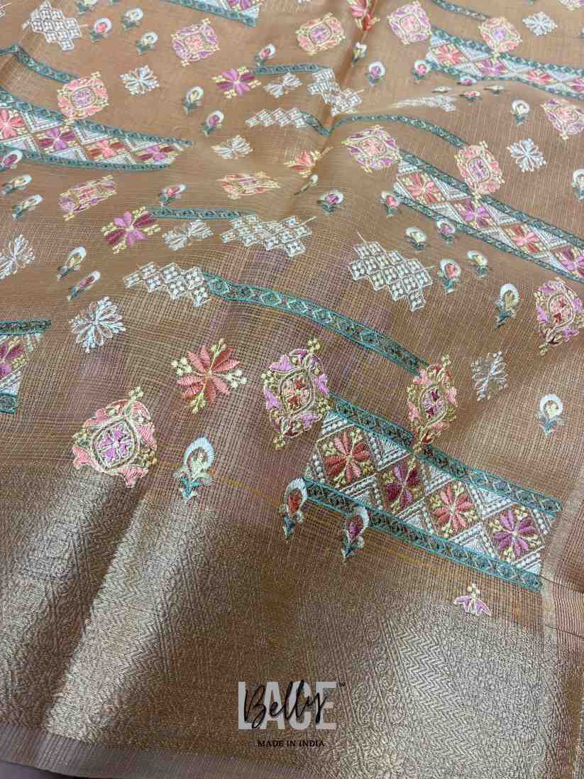 Exclusive Semi Kota Tissue Meena Embroidery Banarasi Silk Saree