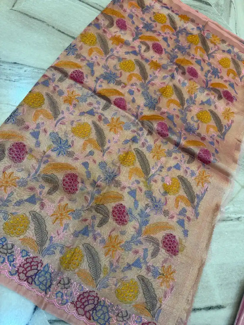 Piece Banarasi Tissue Embroidery  Silk Suit