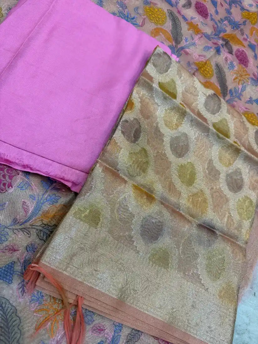 Piece Banarasi Tissue Embroidery  Silk Suit